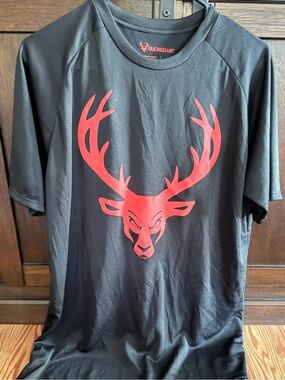 Bucked Up Men's Black Performance Tee with Red Deer Logo